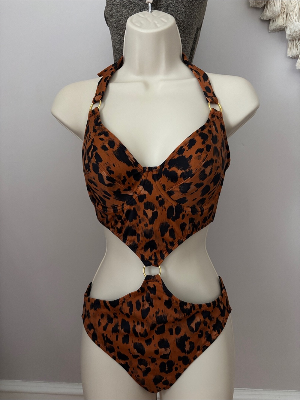 Freya 30 DDD Underwire Leopard Print Cutout One-Piece Swimsuit - Brown